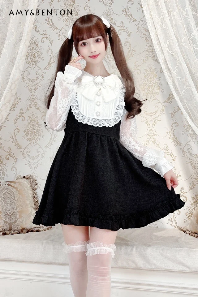 Japanese Sweet Mine Series Mass-Produced Bow Slim Mini Dress Summer Kawaii Lolita Dresses Graceful Cute A-line Dress for Women