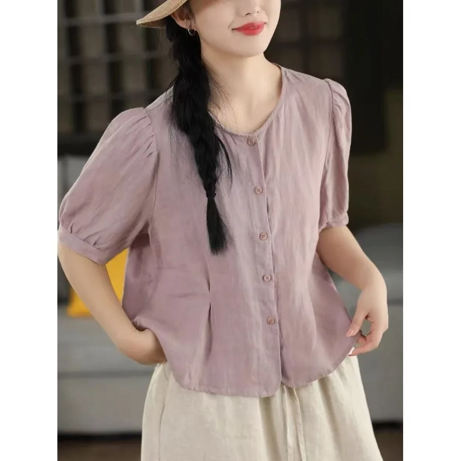 Korean Style Women's Casual Fashion Short Sleeve Shirt Jacket Spring Summer New Arrival Large Size Commute Artistic Design