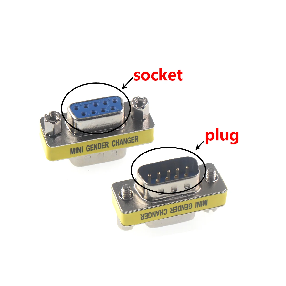 Mini Gender Changer Adapter, Serial Plug Com, 9Pin, macho para fêmea para fêmea, DB9, DB15, DB25, DB37, 5pcs