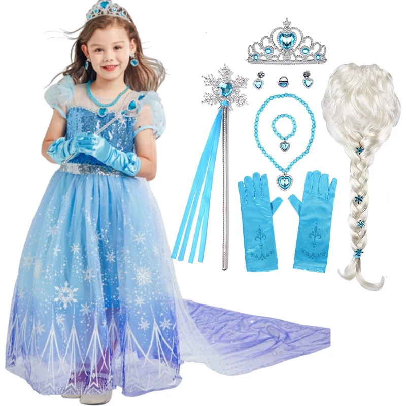 Halloween Kids Girls Elsa Role Playing Dress 2-10T Children‘s Snow Queen Carnival Apparel Girls Birthday Elsa Princess Vestidos