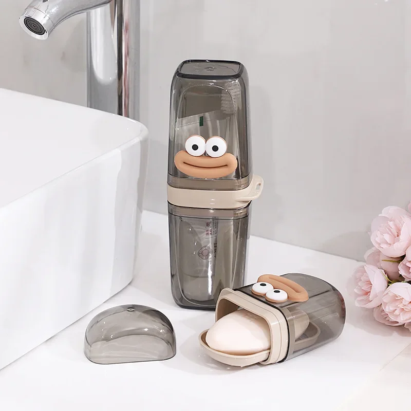 1pc Cartoon Cute Mouthwash Cup Travel Soap Case Box Holder Portable Wash Cup Soap Dish Set Toothbrush Cup Toothpaste Drain Box
