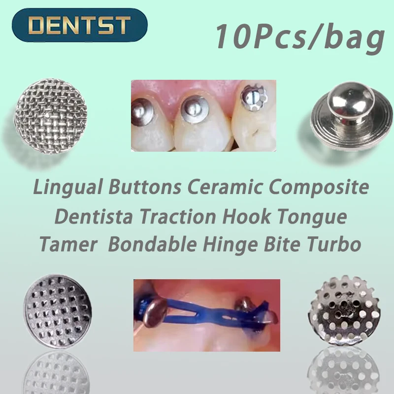 

10Pcs/bag Dental Orthodontic Lingual Buttons Ceramic Composite Dentista Traction Hook Tongue Tamer Bondable Hinge Bite Turbo