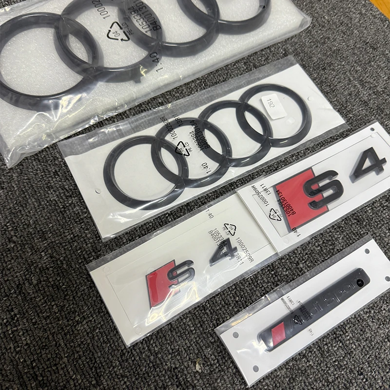 

For AUDI S4 2010-2019 2PCS 4Ring logo ABS Black Car Hood Front Grill Emblem Rear Trunk Badge Sticker 2P S4 1P Audi Sport