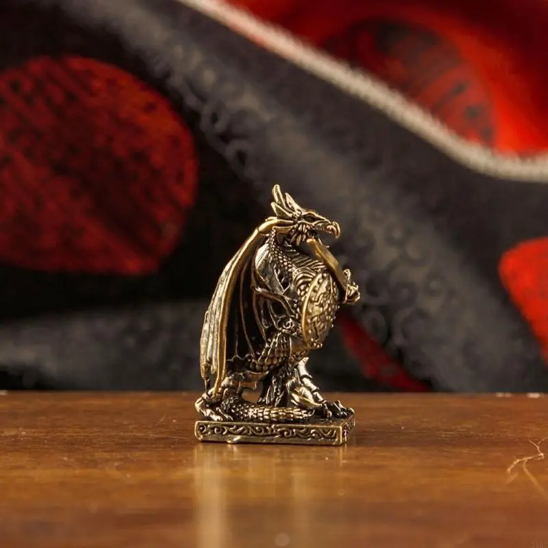 Fantasy Dragon Fighter Figure in Metal with Antique Finish, Detailed Equipment Form, Cast Construction, and the Integrated