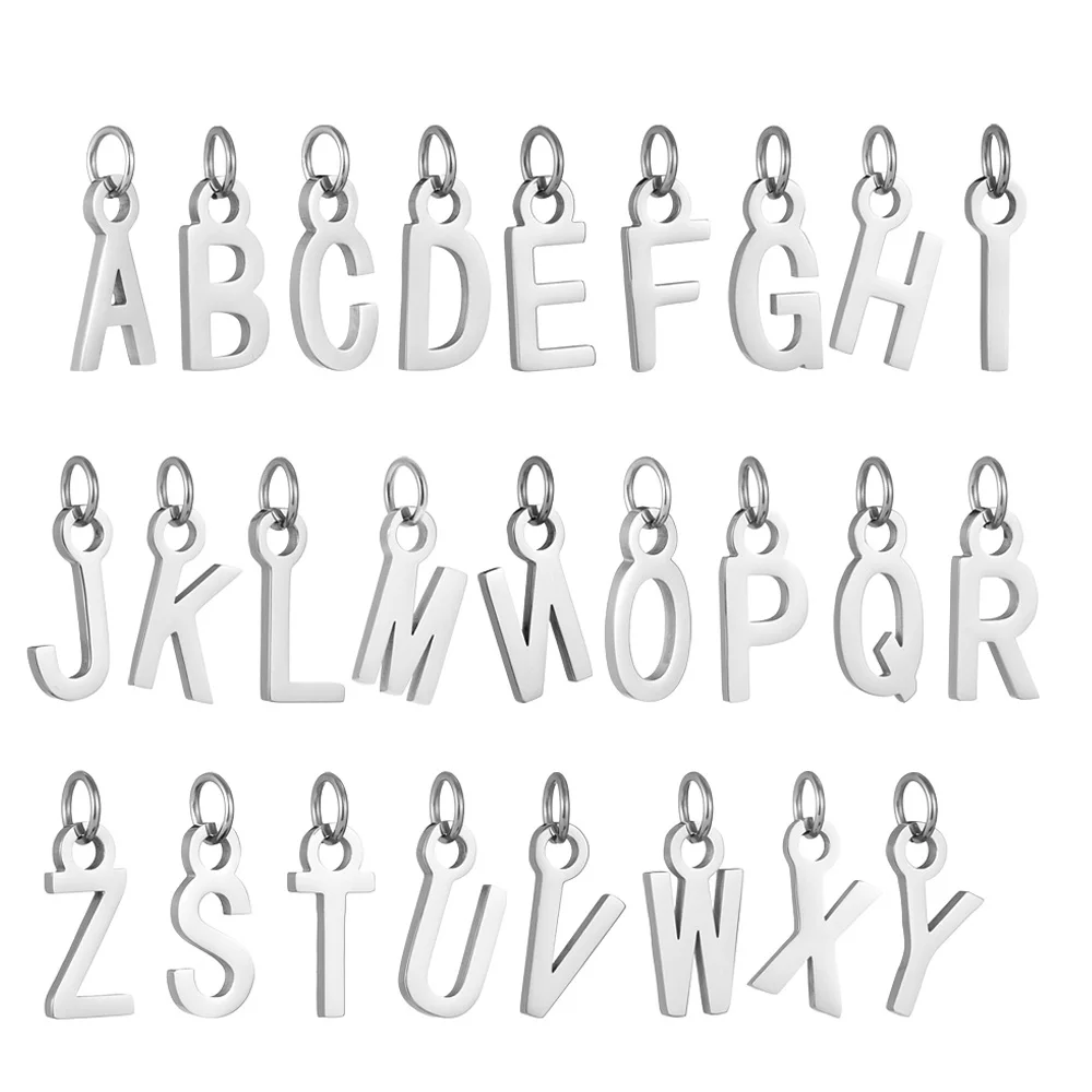 50PCS/Lot Stainless Steel A-Z 26 Letter Pendant Keychain 26 English Alphabet Keyring Key Holder Handbag Ornaments Accessories