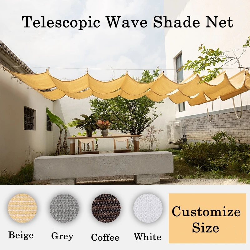 Outdoor Retractable Wave Shade Net HDPE Anti-UV Telescopic Sun Shade Sail Gazebo Garden Awnings Swimming Pool Shading Nets