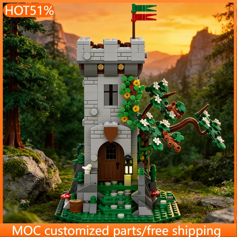 

704 детали: Средневековая башня-наблюдательная вышка лесорубов (MOC), модульный конструктор, креативный дизайн, развивающая игрушка для самостоятельной сборки, подарок на фестиваль