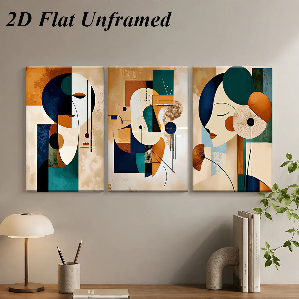 (3PCS Unframe)1 set of modern abstract triptych frameless decorative paintings, living room sofa, background wall, minimalist ar