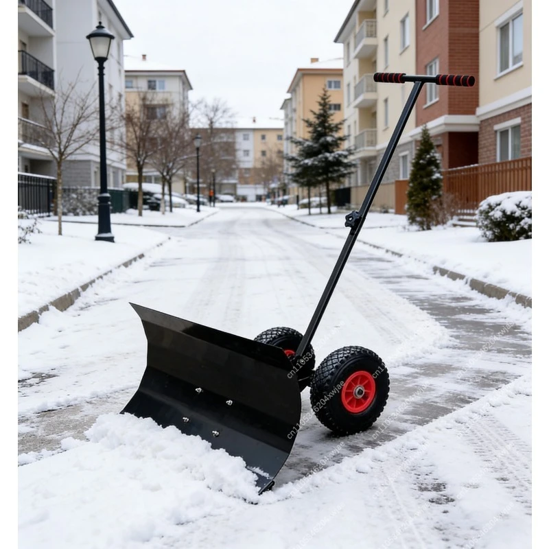 Manual Snow Shovel on Wheels Labor-Saving Push Snow Plow with Dual Wheel Design for Outdoor Winter Snow Clearing