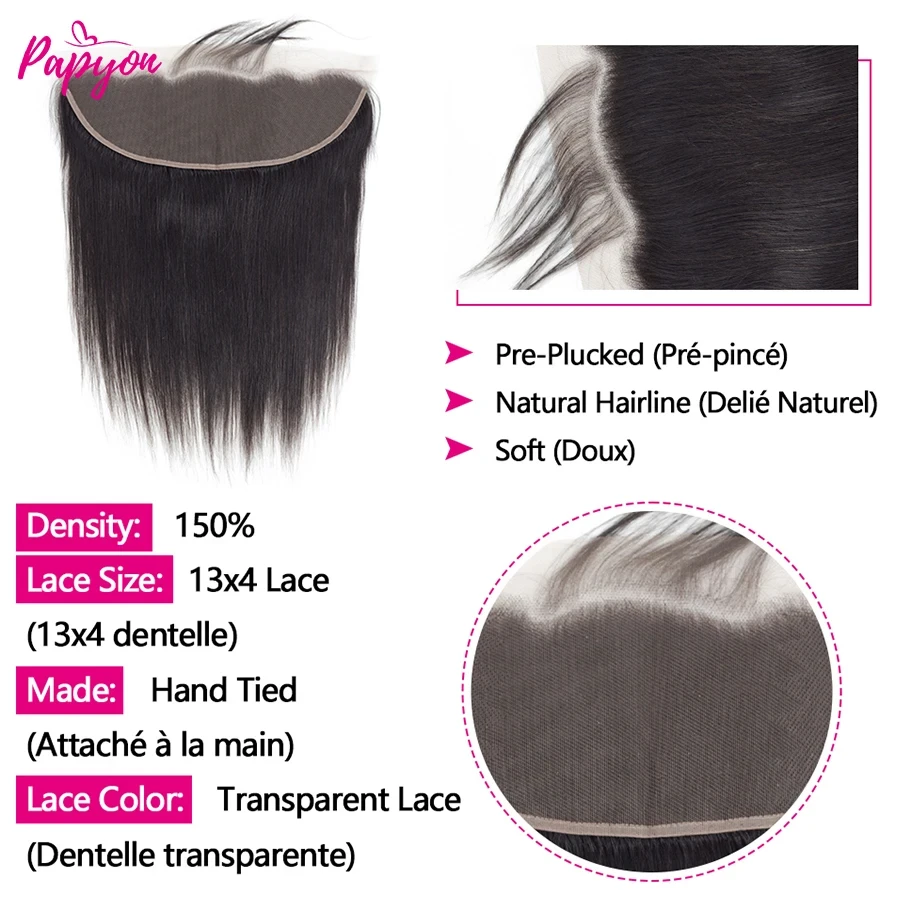 Gerade Menschliches Haar Bundles Mit Spitze Frontal 13x4 Transparenter Spitze Verschluss Frontal Menschliche Haarwebart Bundles mit Verschluss – Detail 4