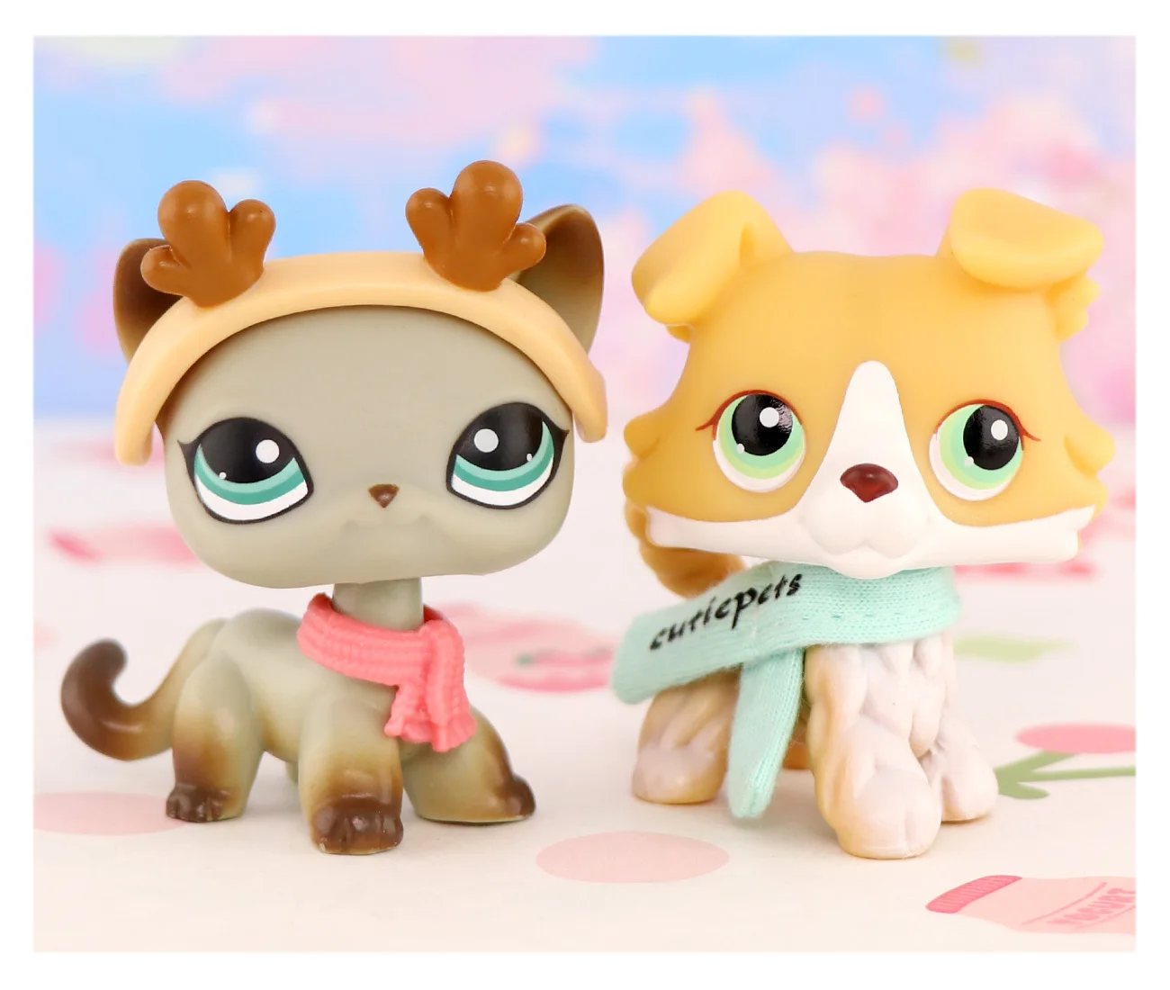 

2pcs Toys,Pet Shop Collie 272 Gray Short Hair Cat 391 with Accessories