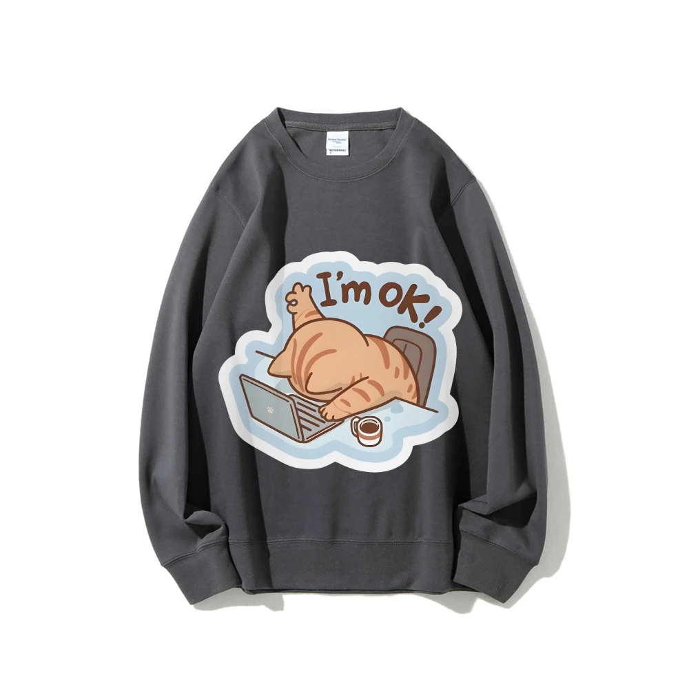 

Y2K Graphic Sweatshirt I'm OK with Relaxed Cat Print Funny Relatable and Laid-Back Soft Fabric for Humorous Casual Looks