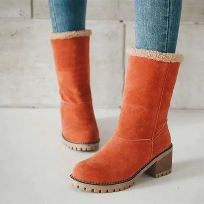 Botas de nieve cálidas para mujer, botines de lana, zapatos cómodos, informales, de media pantorrilla, invierno, 2023