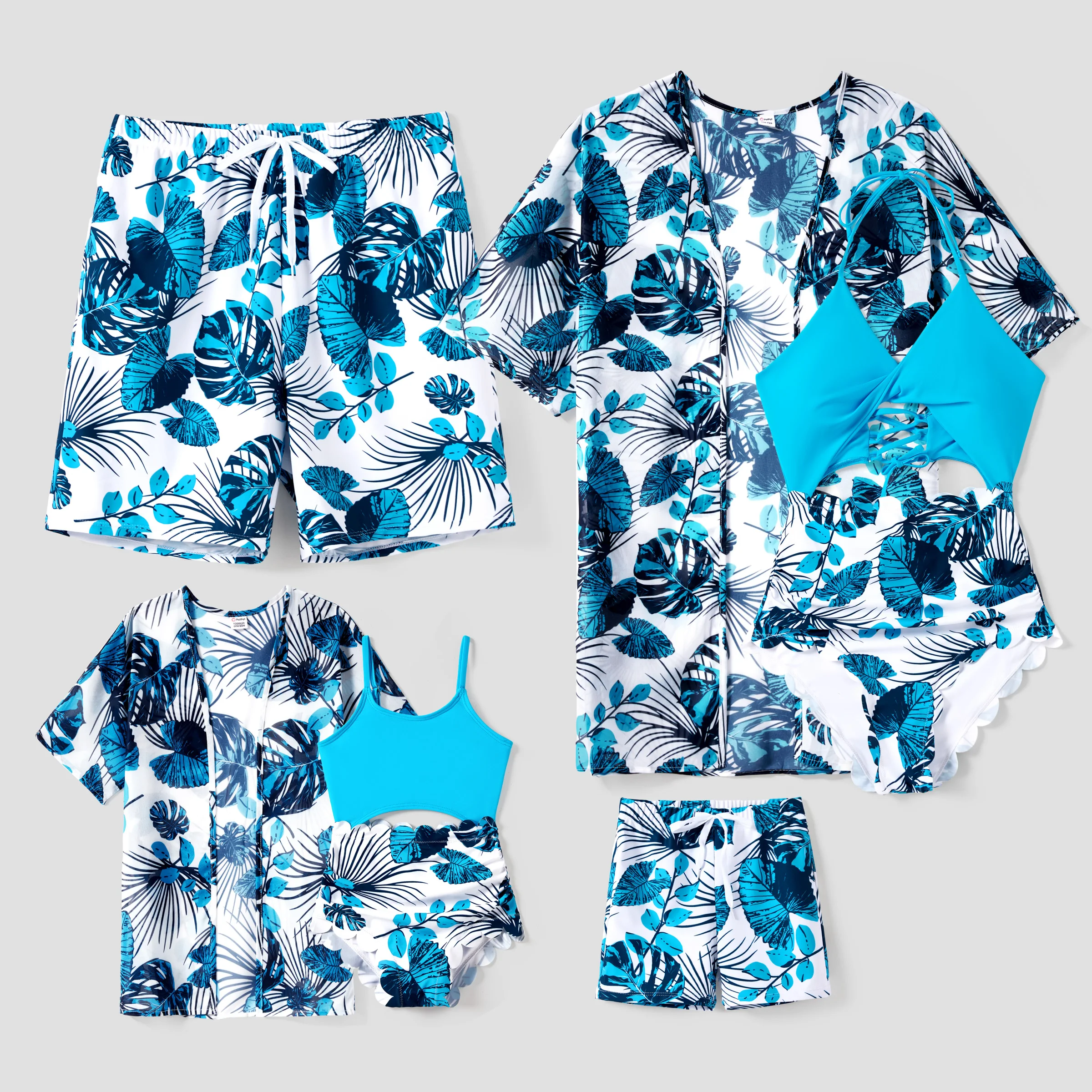 

PatPat Family Matching Plant Print Swimwear Set Drawstring Swim Trunks Or Tie Front One Piece Swimsuit
