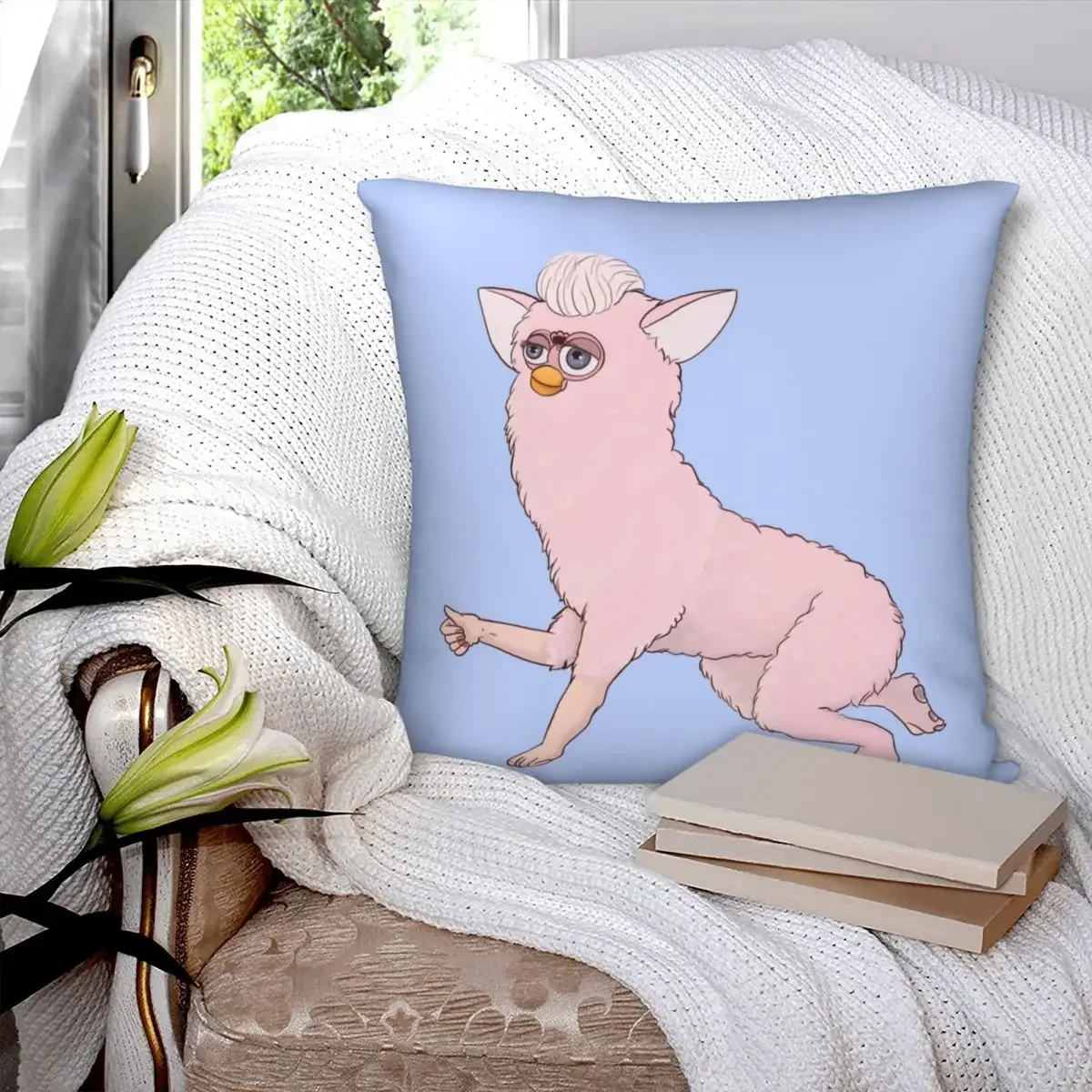 Furby God Pillowcase Polyester Linen  Printed Zip Decor Pillow Case Sofa Seater Cushion Cover