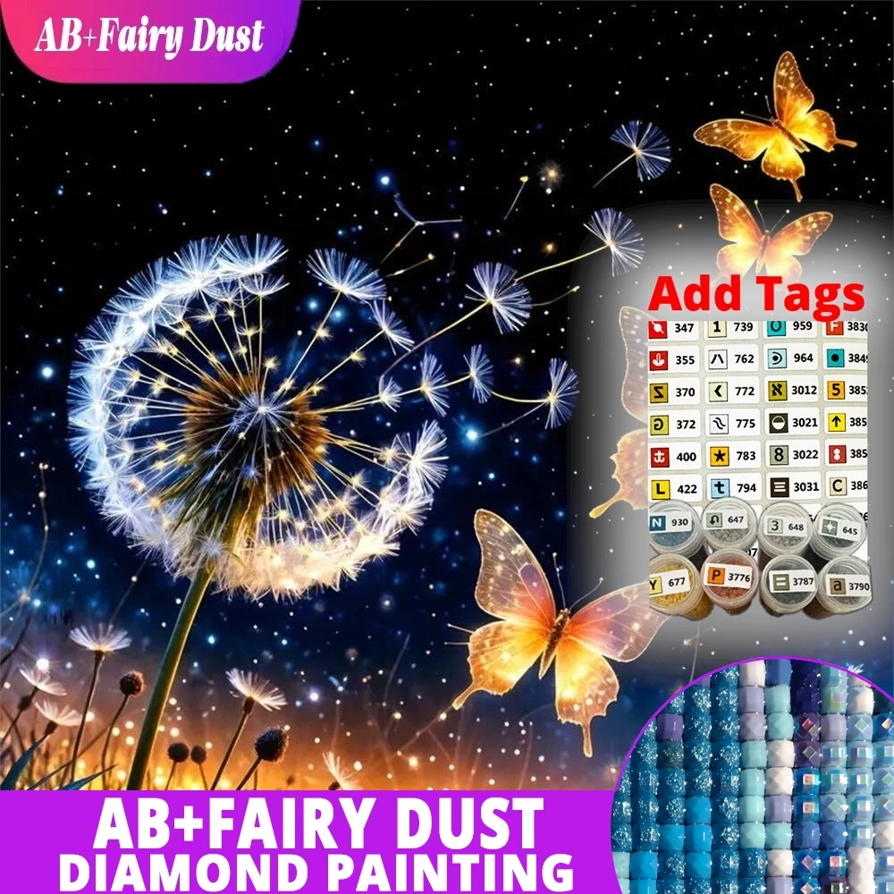 

AB сказочная пыль алмазная живопись одуванчик пейзаж полная квадратная круглая мозаика бабочка DIY картина стразы Декор для дома