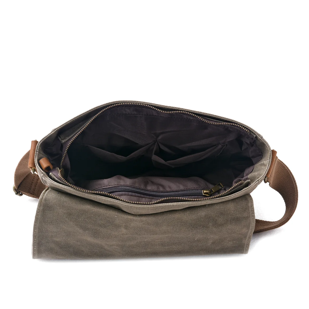 Mens Waxed Canvas Crossbody Bag Waterproof Top Grain Leather Shoulder Messenger Bag Casual Commuter Work Daily Use Vintage
