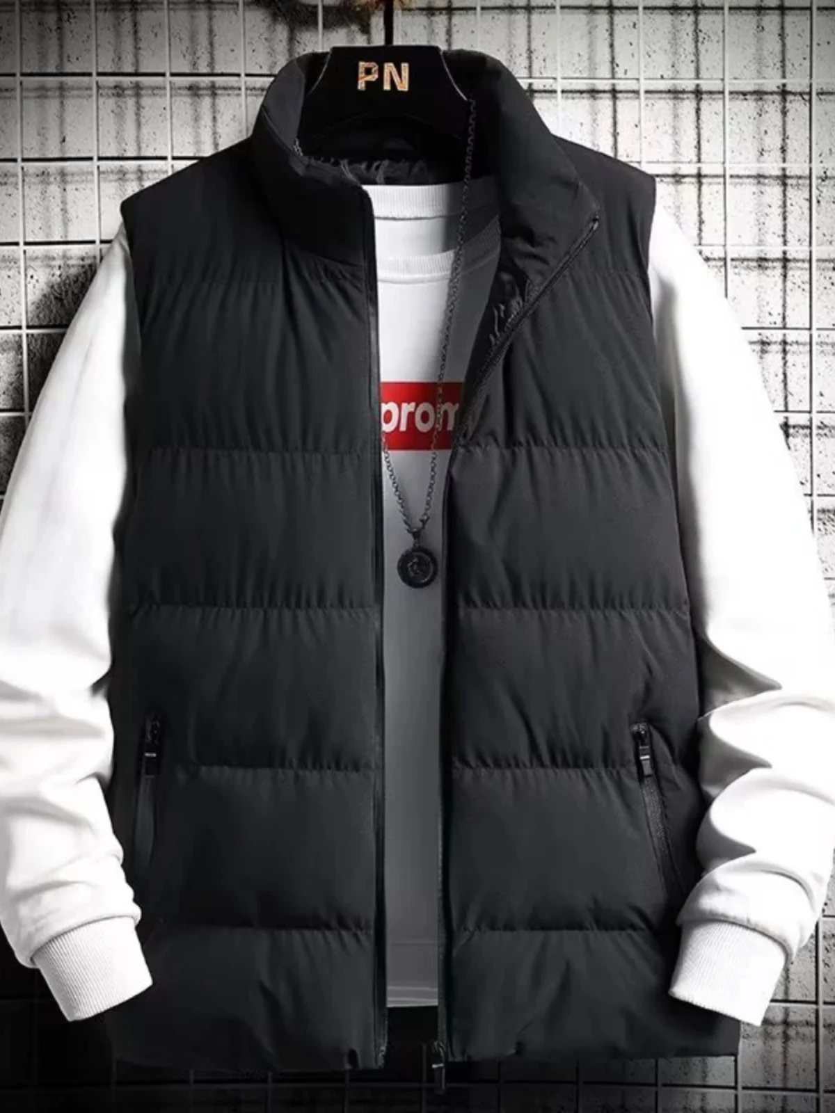 Men's down Vest Thickened Casual Style Stand Collar Jacket Autumn Winter New Fashion Youth Active Fit Zipper Pocket Daily Wear