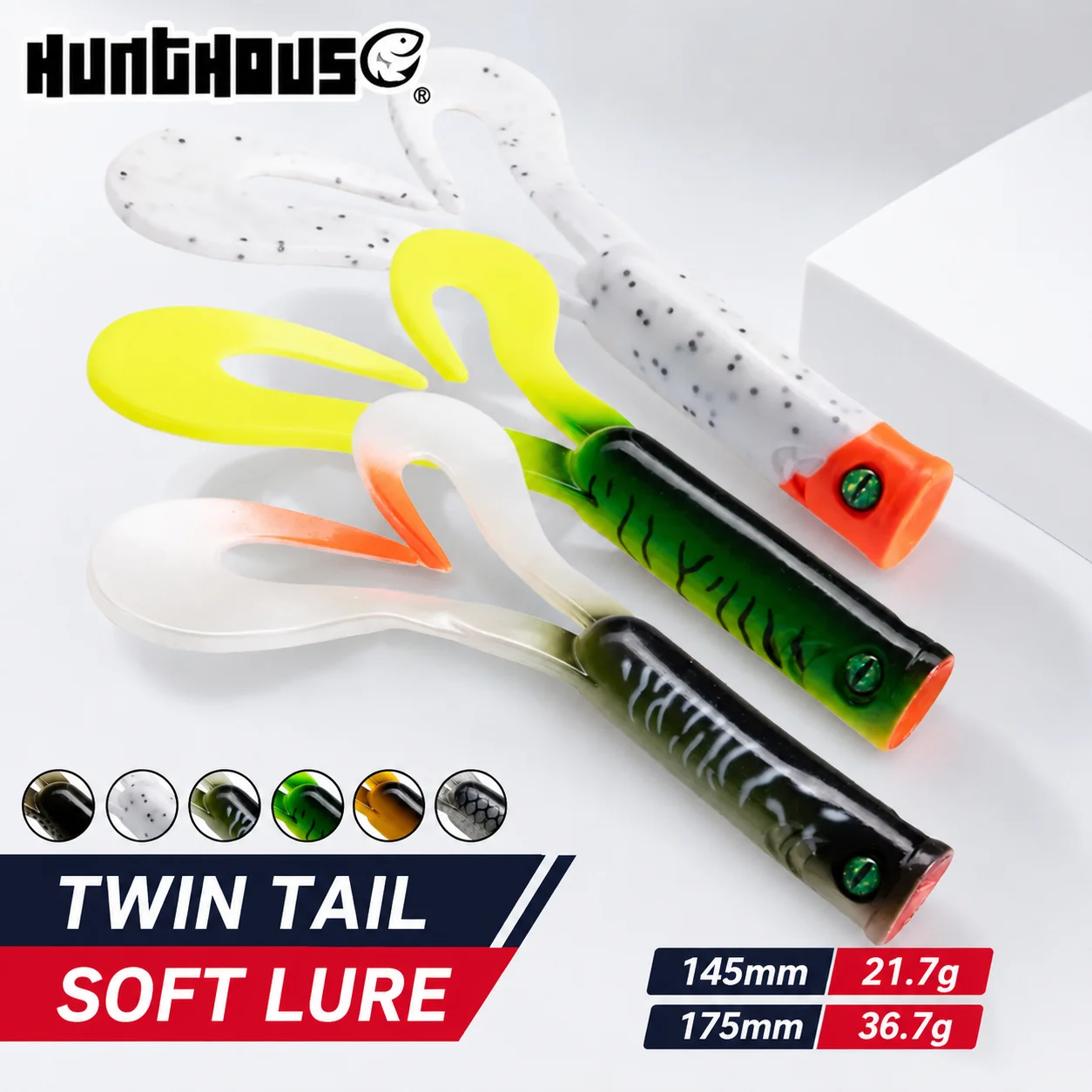 Hunthouse 3PCS Twin Tail Trailer Soft Fishing Lure 145/175mm 21.7/36.7g PVC Soft Bait For Bass Pike Freshwater Saltwater Fishing