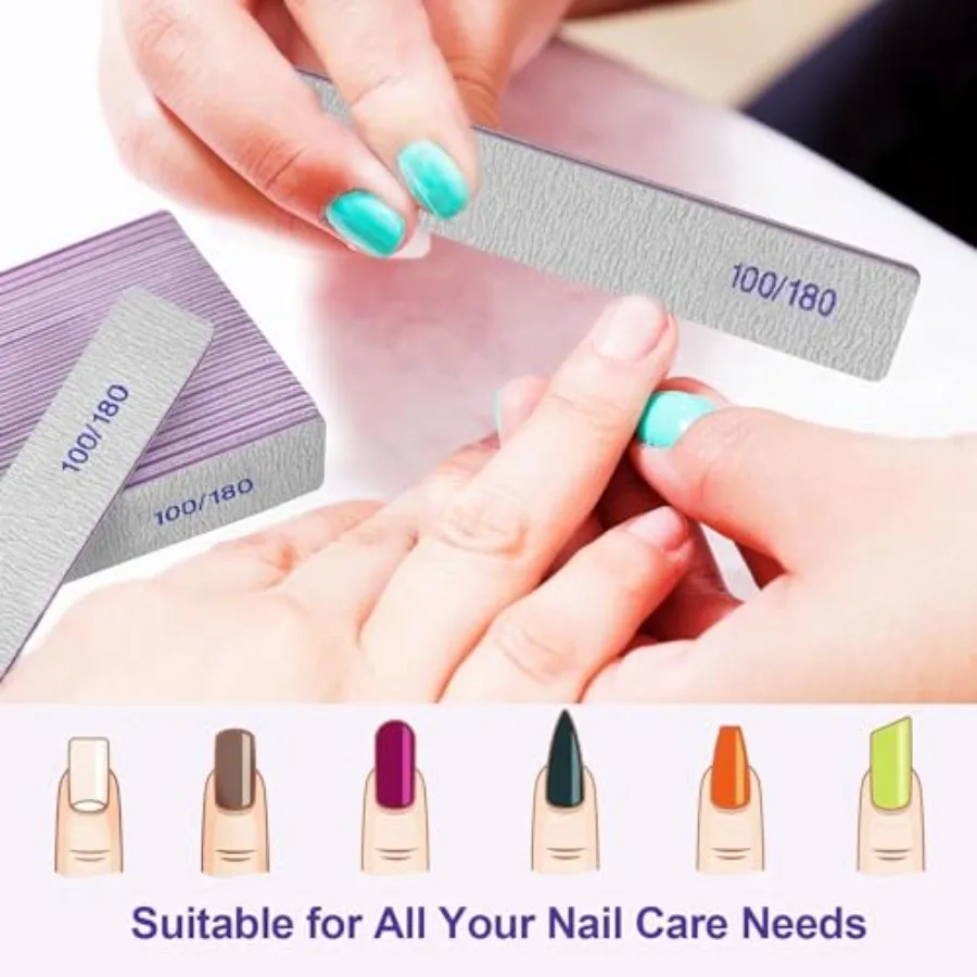 Nail Files 12 Pack,100/180 Grit Emery Boards Nail File for Natural Nails and Acrylic Nails, Double Sided Emory Boards limas par