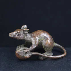 Antique Copper Long Tail Rat Hug Peach Incense Burner Table Ornaments Office Desk Decors Metal Animal Zodiac Mouse Figurines