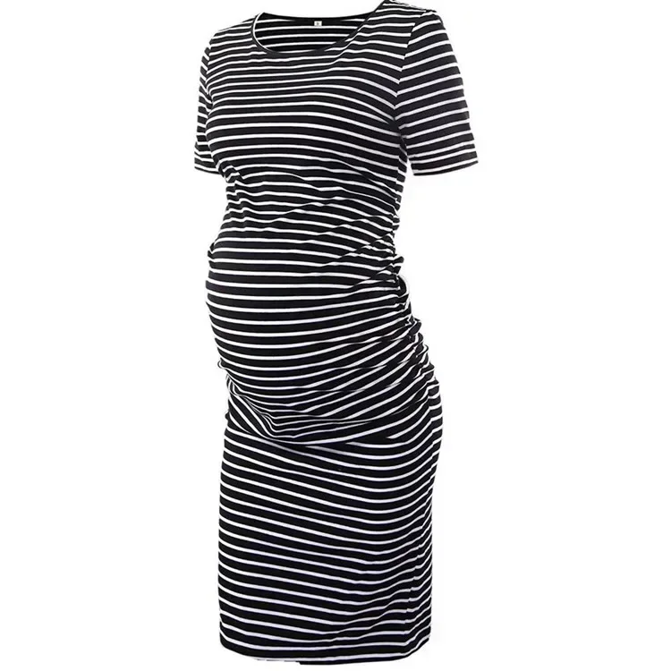 2024 New Round Neck Short Sleeve Striped Maternity Dress Skin-friendly Fabric Outdoor Leisure Indoor Comfortable Dress