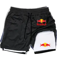 Red Bull Anime Running Shorts Men's Fitness Gym Training 2-in-1 Sports Shorts Quick drying Sports Slow Running Double layer Shor