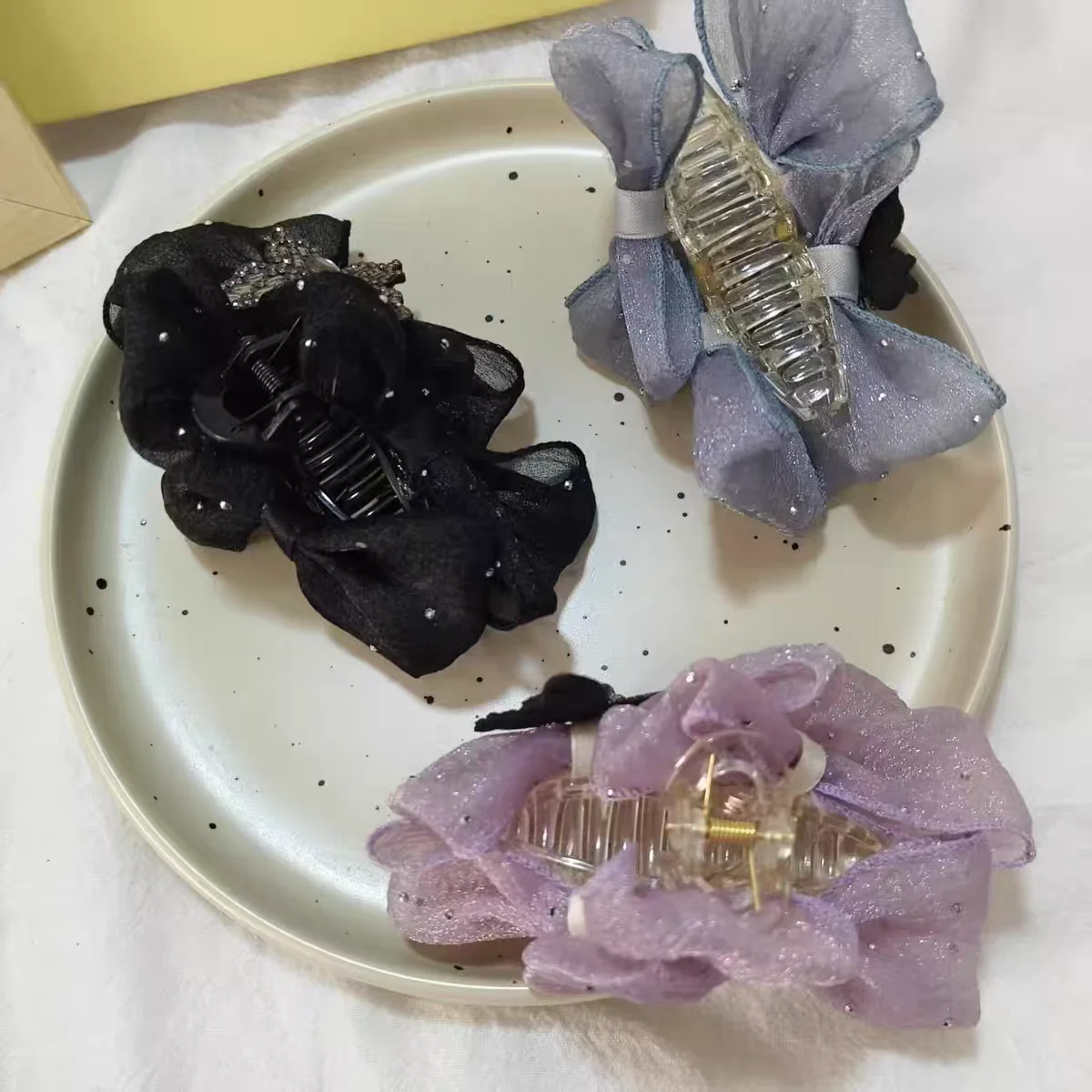 شبكة حجر الراين القوس القرش كليب المألوف مزاجه الحلو الفتيات دبوس الشعر مليئة بالماس فراشة إكسسوارات الشعر