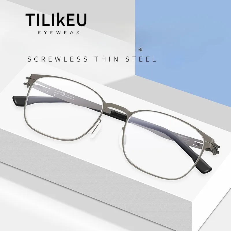 

German Luxury Designer Aviation Stainless Steel Myopia Optical Glasses Frame for Men Classic Screwless Square Eyewear EyeGlasses
