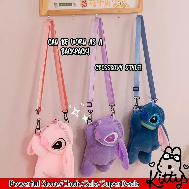 Stitch Cute Cartoon Plush Crossbody Shoulder Backpack Large Capacity Portable Anime Peripheral Birthday Gift Bag For Kids Girls