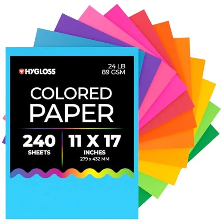 

Assorted Bright Colored Paper - 24 lb, 89 GSM, Acid-Free, Fade-Resistant, 11x17-Inch Ledger Size Color Copy Paper, 240 Sheets,