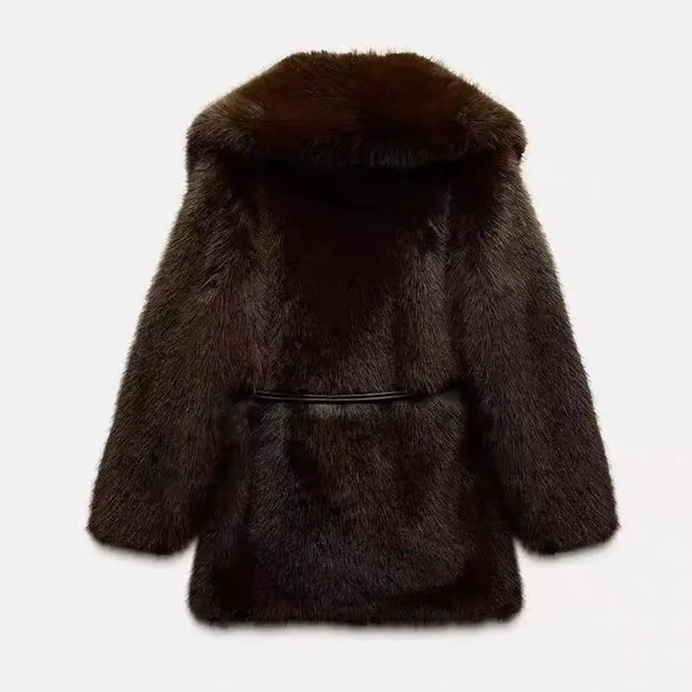 Long Fluffy Faux Fur Coat Women 2025 Winter Thicken Warm Lapel Fox Fur Collar Furry Jacket Large Size Overcoat