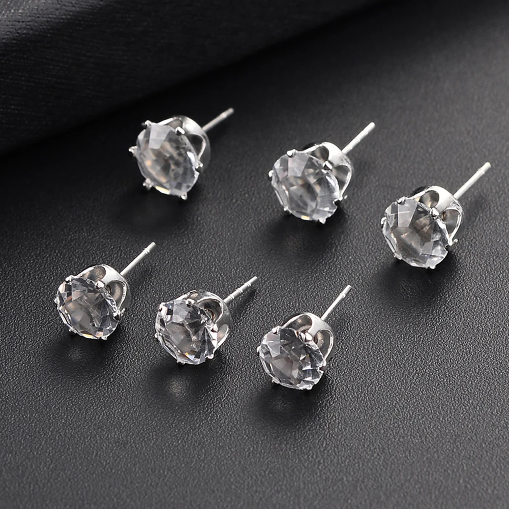 6/12 Pair Elegant Simple Zircon Earring Shiny Wedding Stud Earrings Set For Women Men Crystal Jewelry Ear Studs Accessories