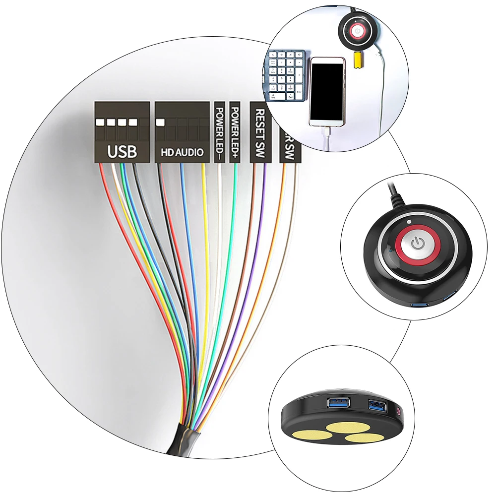 

Desktop Computer Switch Reset Button for Cafe Home Office PC Case USB Audio Extension Power Supply Reliable Easy