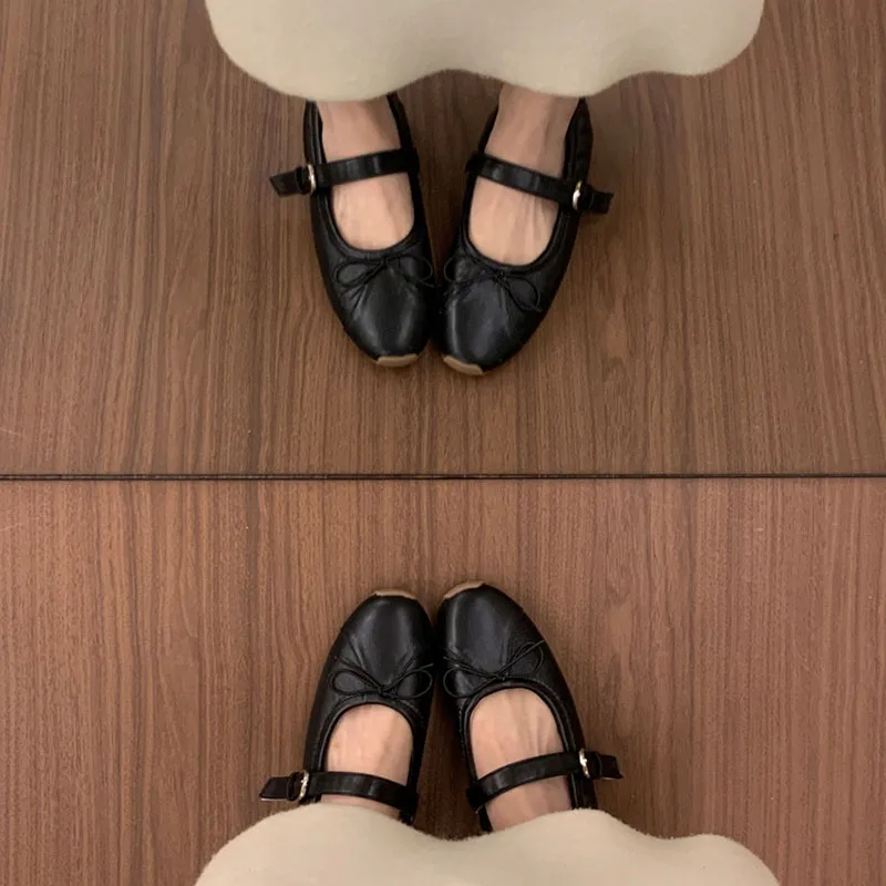 Neue modische Mary Janes Flats mit Schnallenriemen für Damen, runde Zehen, weiche, lässige Damenschuhe mit Schmetterlingsknoten – Detail 8