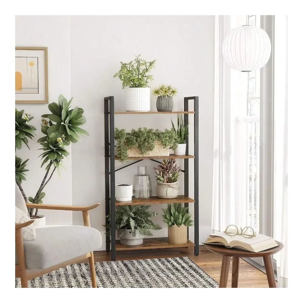 4Tier Tall Bookshelf, Bookcase With Steel Frame, Book Shelf For Living Room, Home Office, Study, 11.8 X 25.9 X 47.2 Inches, Ind