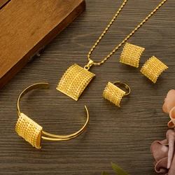 Ethiopian Gold Plated Bridal Jewelry Sets Earrings Ring Bangle Gifts Wedding Jewellery Set For Women
