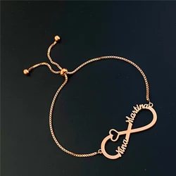 Custom Name Adjustable Stretch Bracelet For Women Personalized Letter Arabic Infinity Bracelets Box Chain Jewelry Gift