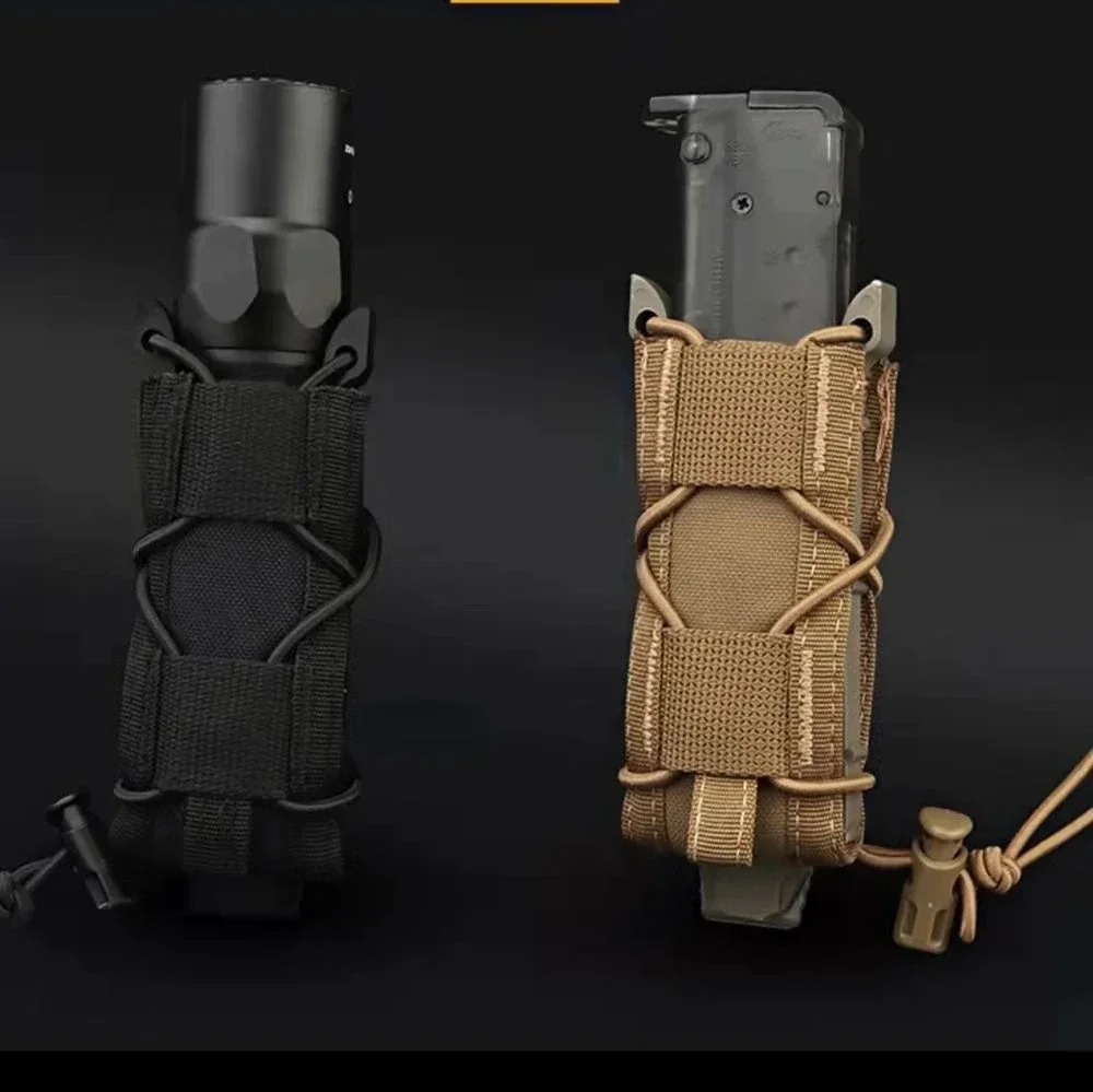 Bolsa táctica Molle de 9mm para cargador de pistola, soporte para linterna individual, funda para cuchillo, Airsoft para caza