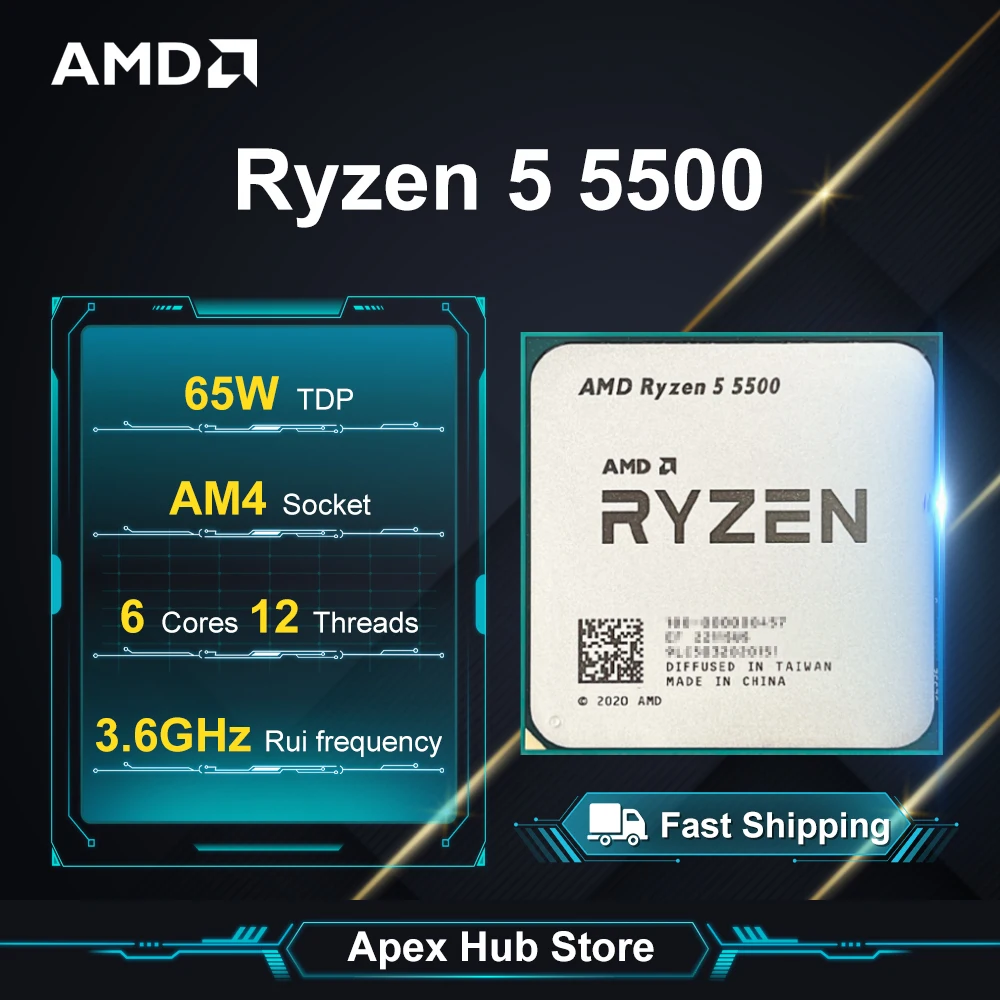 

AMD Ryzen 5 5500 3.6GHz 6-Core 12-Thread L3=16M 7NM DDR4 R5 5500 Processor 65W Socket AM4 No Fan