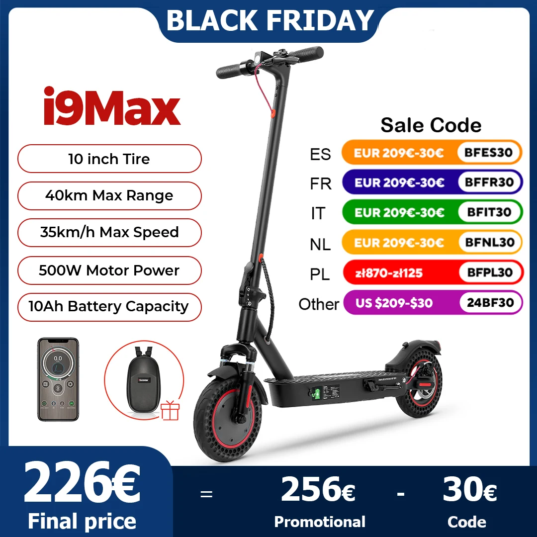 iScooter i9Max 10in Electric Scooter Max Motor 500W Dual Shock Absorption Scooters for Adult 35KM/H 10Ah Honeycomb Tire Scooter