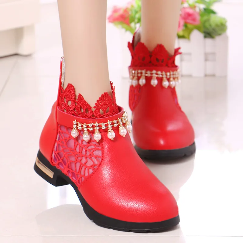 Mumoresip Princess Girls Boots Kids Ankle Boots Lace Fabric Breathable Princess Sweet Children Ankle Shoes Autumn Winter Boots