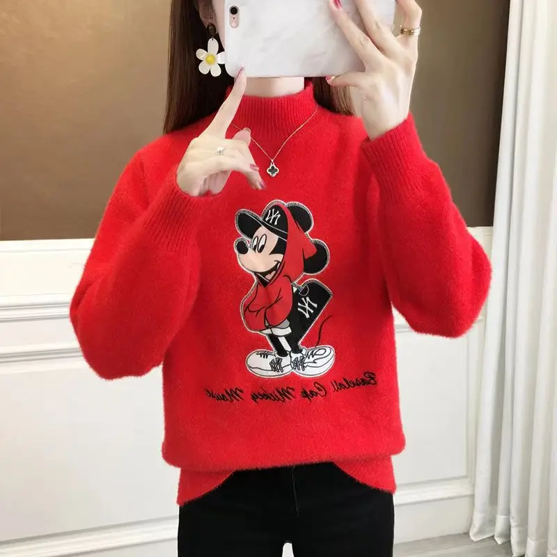 ティエンエド ハイカラー ミンクベルベット ニットセーター 中学生向け 秋冬 ベースレイヤー 女の子用