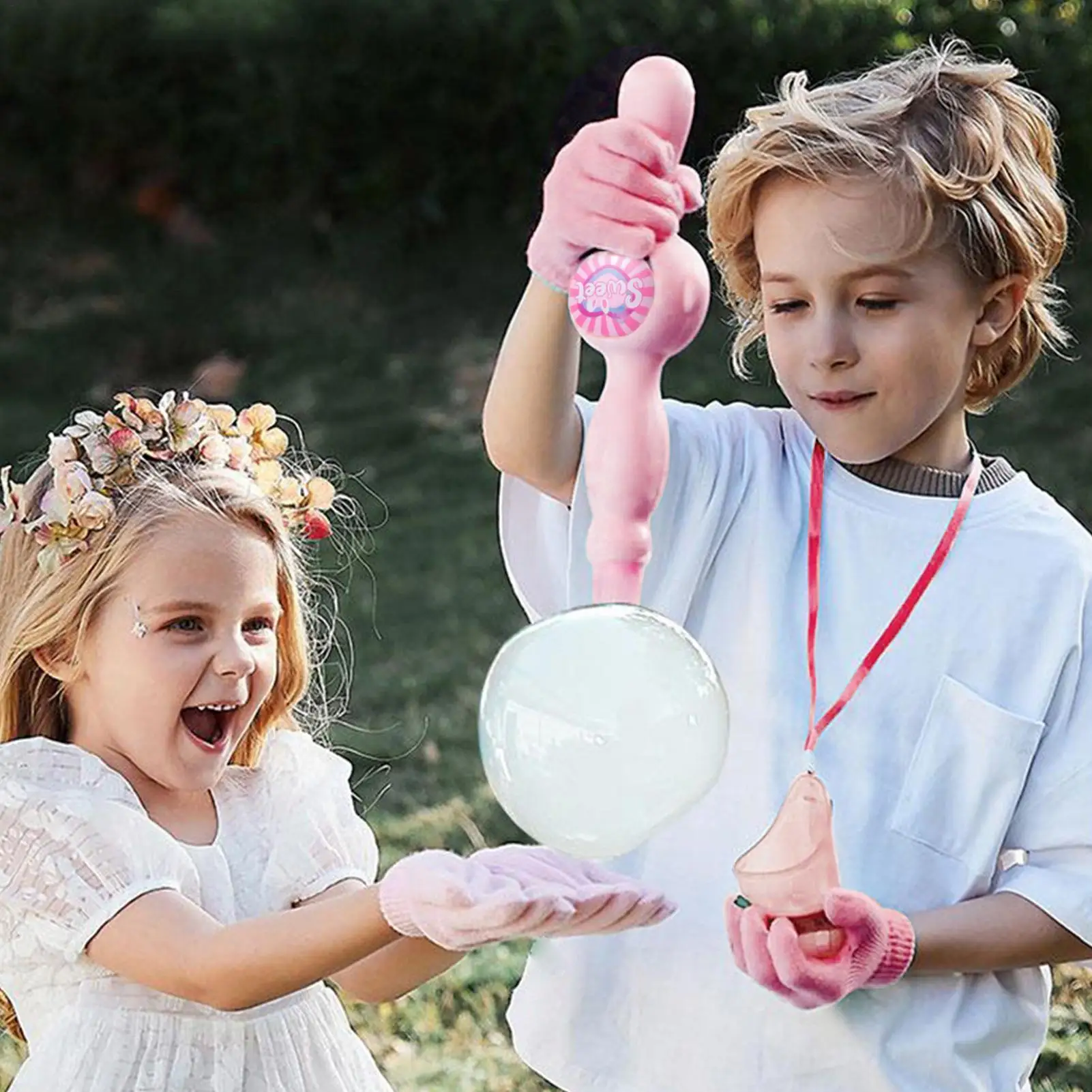 만화 버블 머신 소년과 소녀 마법 지팡이 장난감 새로운 컬러풀 스모크 인터랙티브 탄력 버블 전기 비눗방울 선물