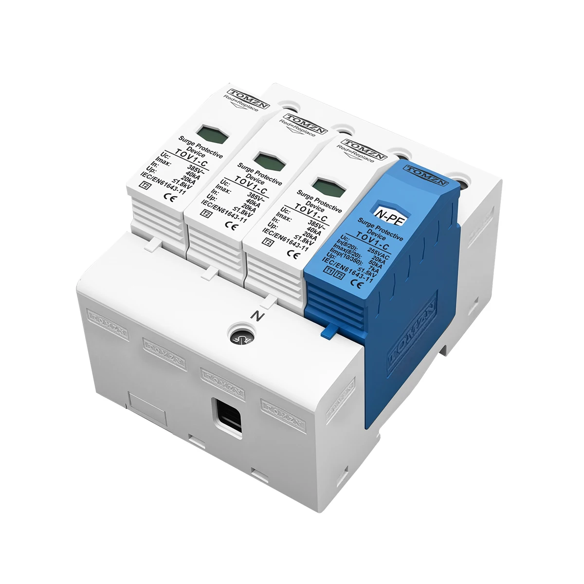TOMZN AC SPD DIN Rail 1P+NPE 3P+NPE 50KA T1 T2 385V 255V House holde Surge Protector Protective Low-voltage Arrester Device