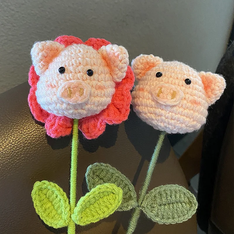 Hand-woven Bouquet Diy Sun Flower Rabbit Homemade Knitted Wool Flowers Finished Cute Pig Carrot Creative Gift