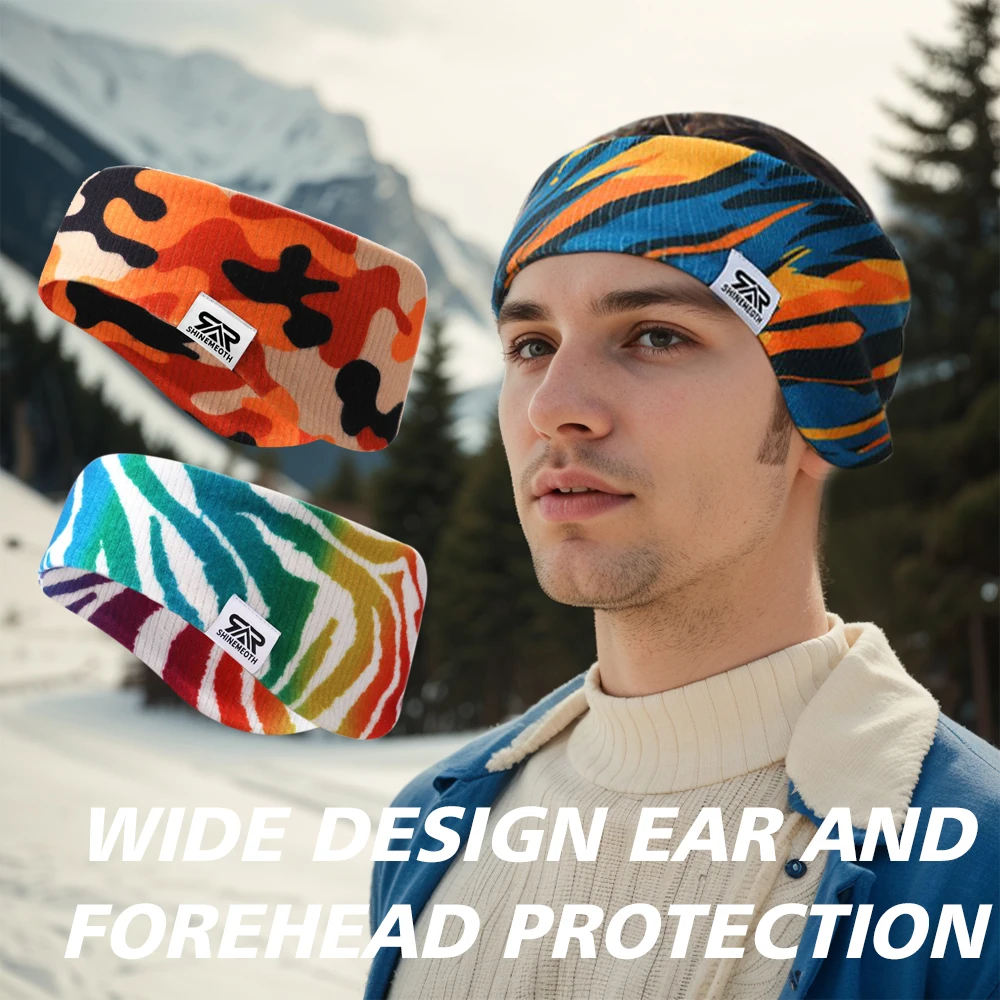 Winter Ear Warmers Warm Stretchy Printed Sports Headband Fleece Fitness Earmuffs for Men