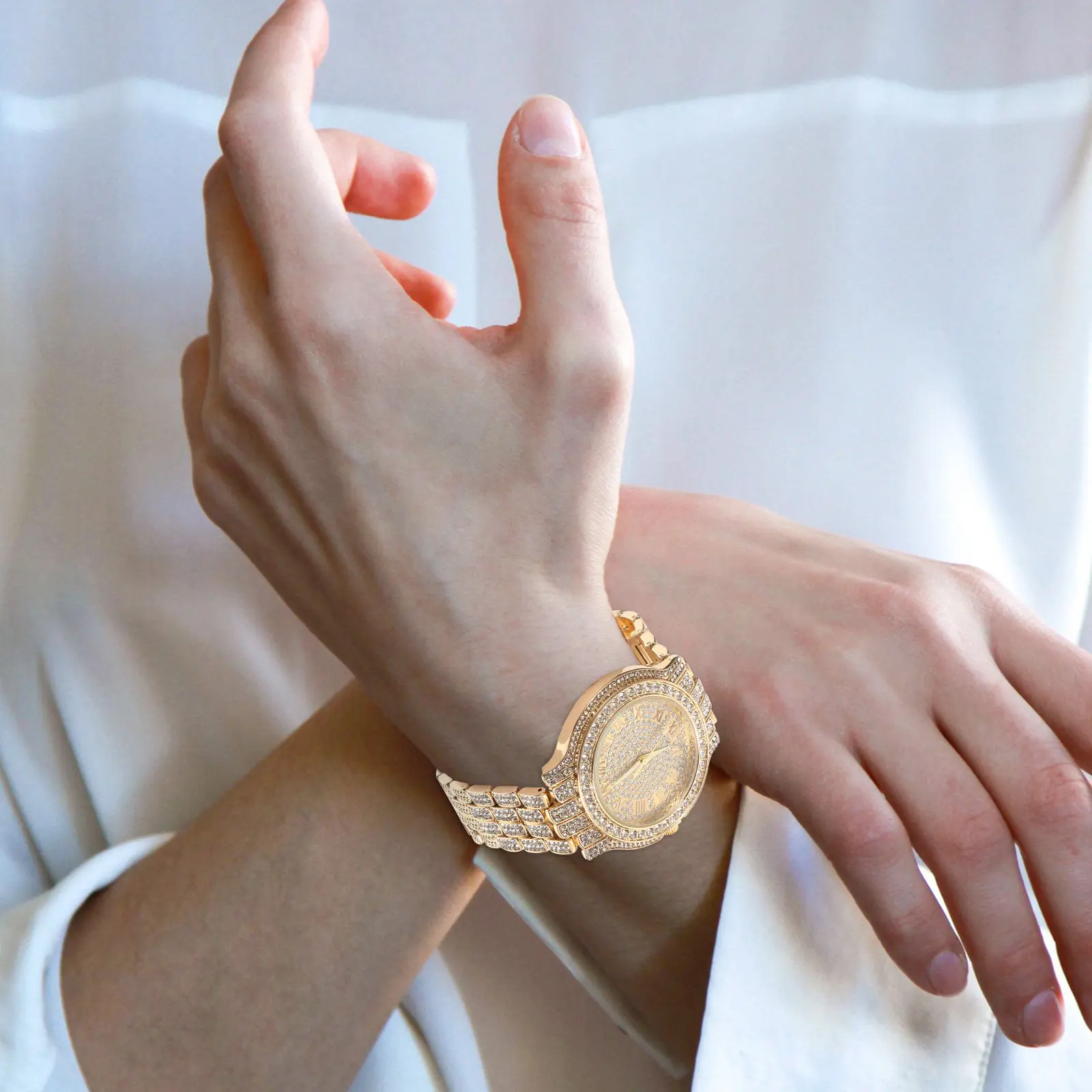 

Изысканные женские часы с кварцевым механизмом, украшенные стразами, с римскими цифрами, элегантный легкий дизайн, для праздников и годовщин