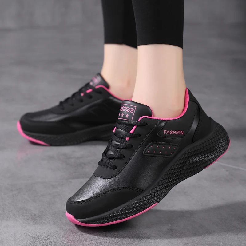 Frühlings- und Herbst-Damenschuhe, Luftpolster, Lederoberfläche, wasserdicht, leicht, rutschfeste Sportschuhe, dickbesohlte Schnürschuhe – Detail 5