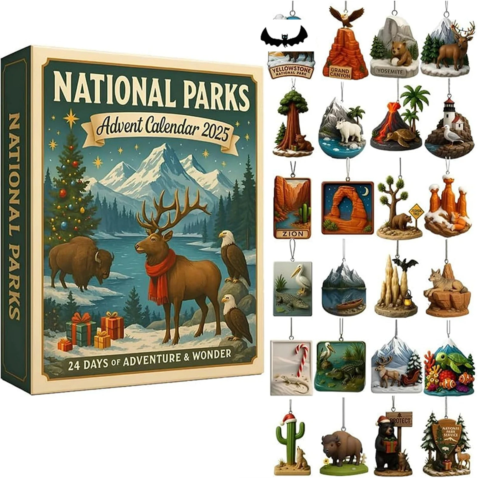 Dinosaurier-Park-Adventskalender 2025, mit 24 Überraschungsfiguren, Weihnachts-Adventskalender für die Weihnachtsfeierdekoration